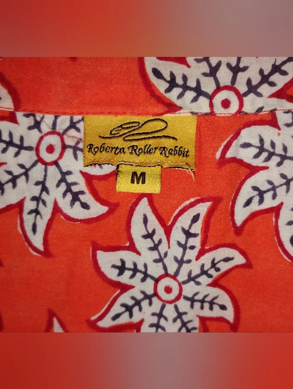 Roberta Roller Rabbit Men's Burnt Orange Cotton Print Short Sleeve Buttondown M